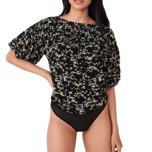 Free People Dessa Women’s Black and Yellow Floral Bodysuit Size M